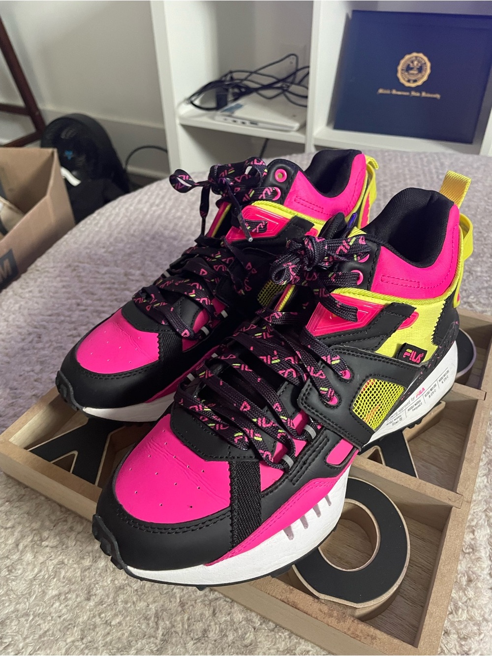 FILA Hot Pink, Black & Neon Yellow Chunky Sneakers